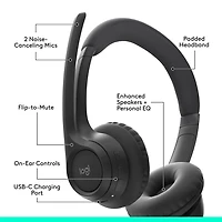 Logitech Zone 300 Wireless Bluetooth Headset With Noise-Canceling Microphone, Compatible with Windows, Mac - Midnight Black