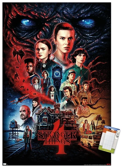 Netflix Stranger Things: Saison 4 – Une feuille 22,375" x 34" Affiche Murale avec Cadre Magnétique en Bois de Hêtre, par Trends International