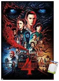 Netflix Stranger Things: Saison 4 – Une feuille 22,375" x 34" Affiche Murale avec Cadre Magnétique en Bois de Hêtre, par Trends International