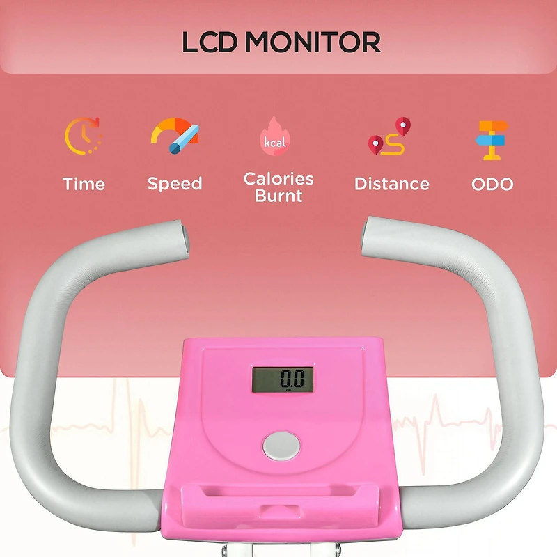 Soozier Foldable Exercise Bike with 8-Level Magnetic Resistance, Pink