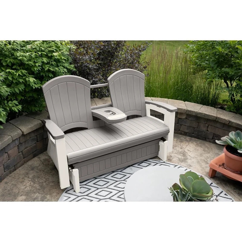 Suncast - Planeur Adirondack avec console - Gris tourterelle