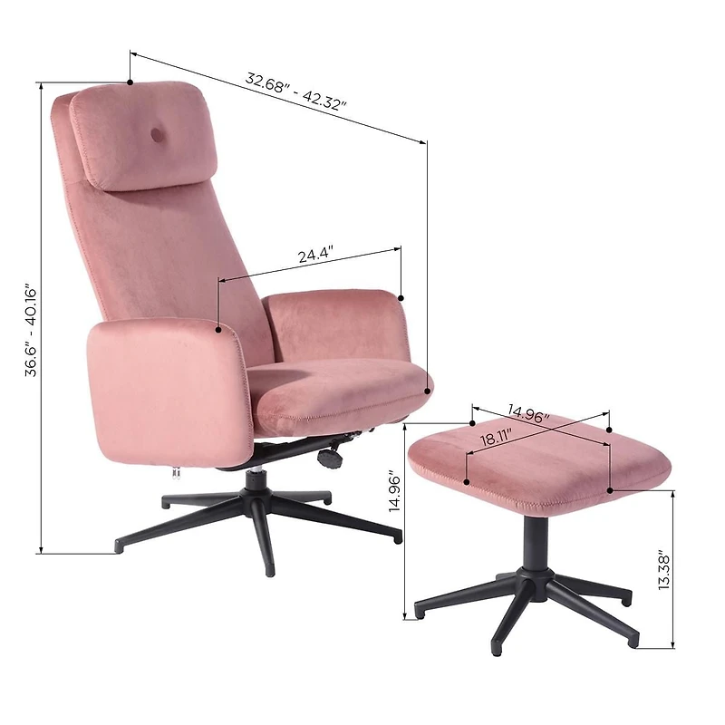 Homylin Chaise d'appoint pivotante rembourrée avec ensemble ottoman, chaise longue moderne avec cadre de base en métal et repose-pieds, chaise de lecture simple avec chaise de lecture pivotante à 360