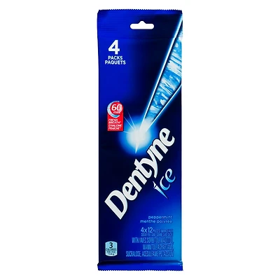 Dentyne Ice Menthe poivrée, gomme sans sucre, 4 paquets (12 morceaux par paquet) 48 comptes