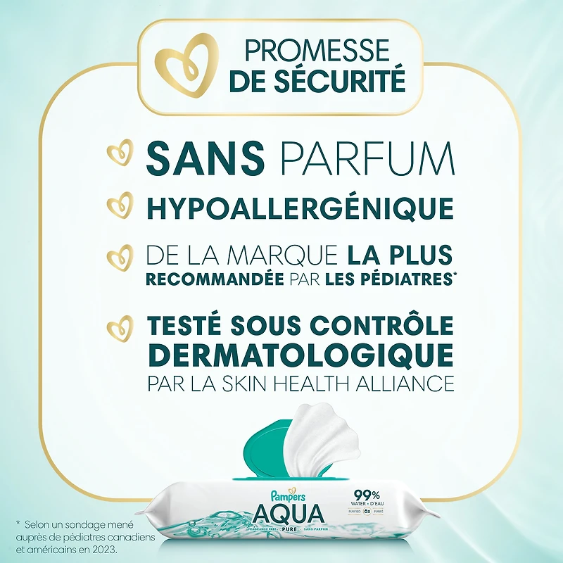 Lingettes pour bébés Pampers Aqua Pure Sensitive, 99 % d’eau, hypoallergéniques, non parfumées, 672 lingettes pour bébés au total (12X emballages rabattables)