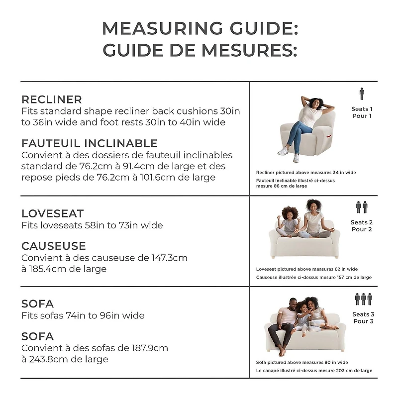 Housse de fauteuil inclinable extensible en bouclé SmartFit, fabriquée en tissu recyclé, 4 pièces, lavable à la machine beige