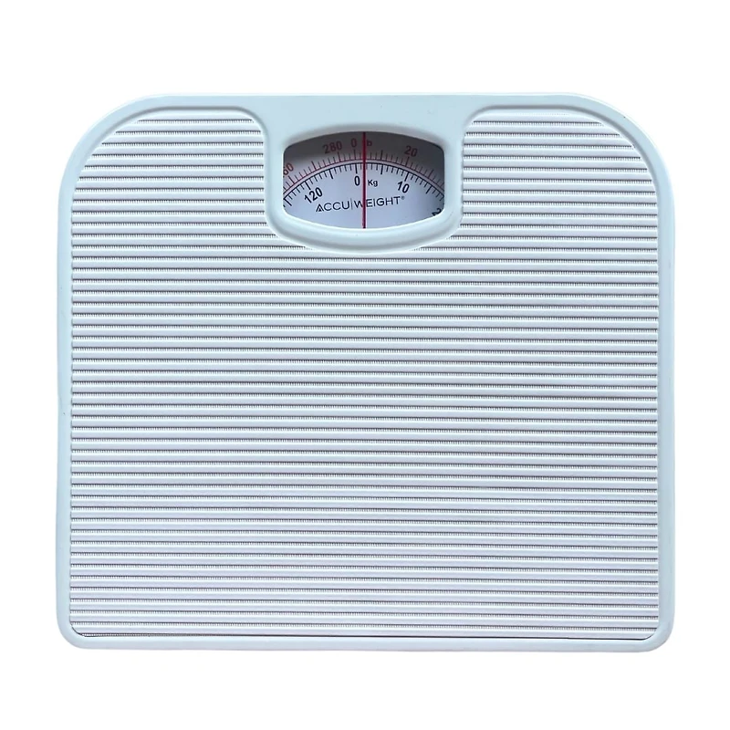 Accuweight Mechanical Bathroom Scale with dial,  286 lbs (130 kg) Capacity, White, model BS220W, Ribbed PVC Mat