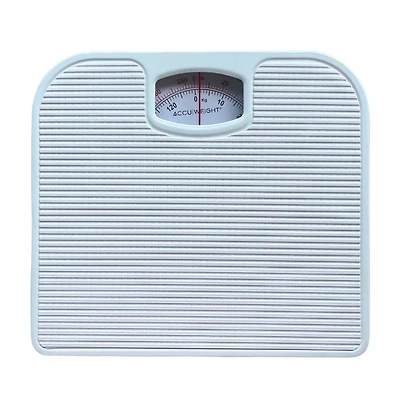 Accuweight Mechanical Bathroom Scale with dial,  286 lbs (130 kg) Capacity, White, model BS220W, Ribbed PVC Mat