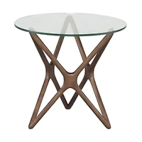 Star End Table with glass top with a star-shaped wood base