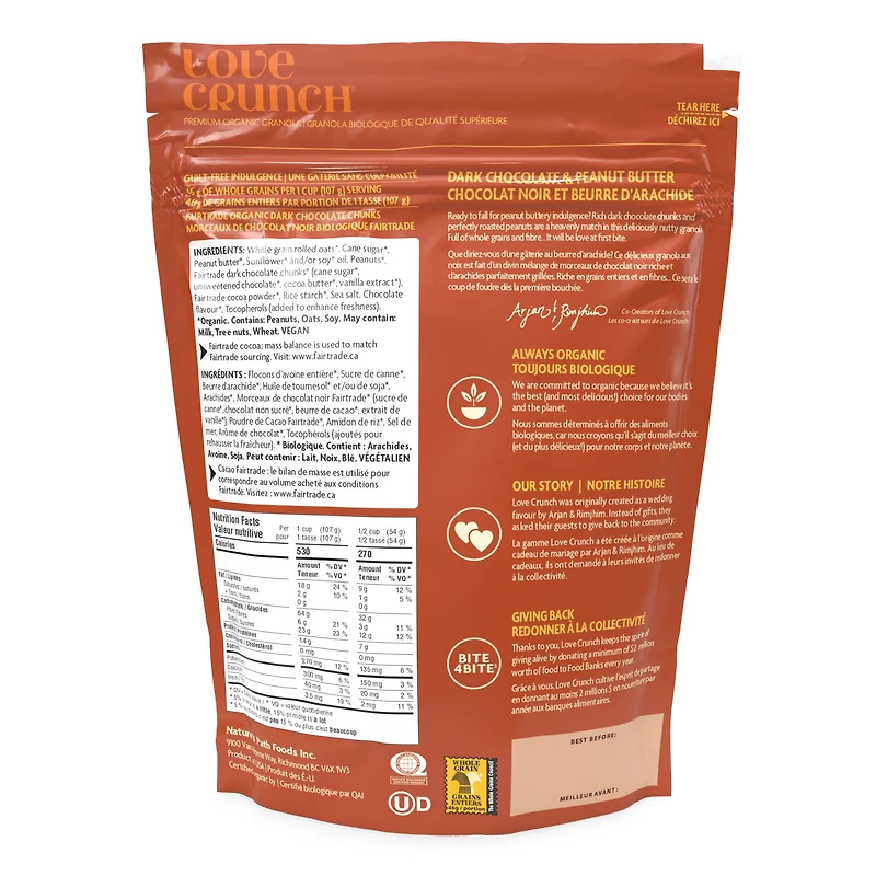 Granola biologique de qualité supérieure Love Crunch au chocolat noir et beurre d’arachide 325g