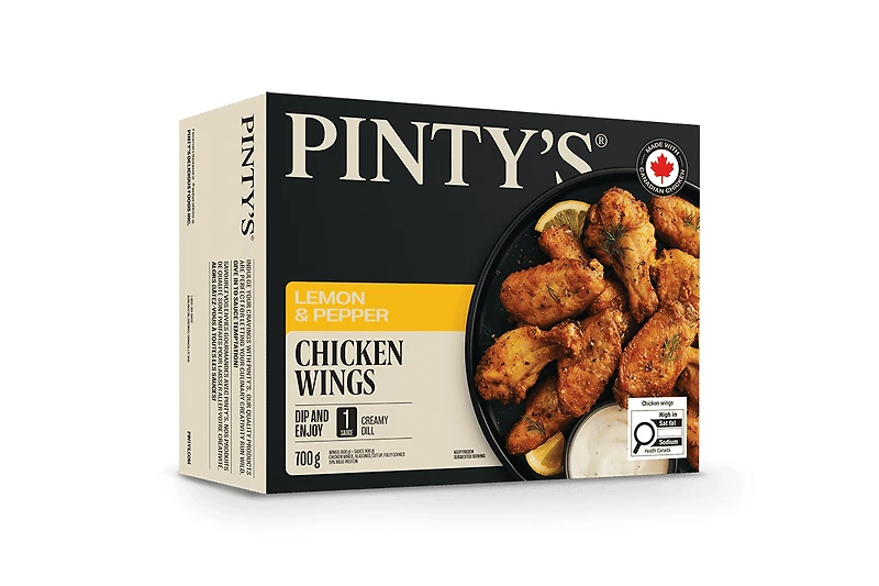 Pintys Lemon & pepper chicken wings, seasoned, cut-up, fully cooked, Pintys Lemon & pepper chicken wings