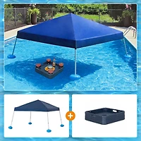Sunjoy Floating Pool Canopy with Add-on 24x24 in. Wicker Floating Tray, Navy