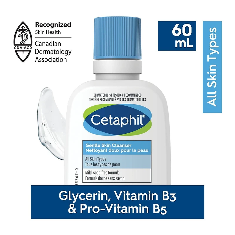 Nettoyant Doux Pour la Peau de Cetaphil | Nettoyant Visage et Corps Hydratant | Idéal pour les Peaux Sèches et Sensibles | Recommandé par les Dermatologues 60 ml