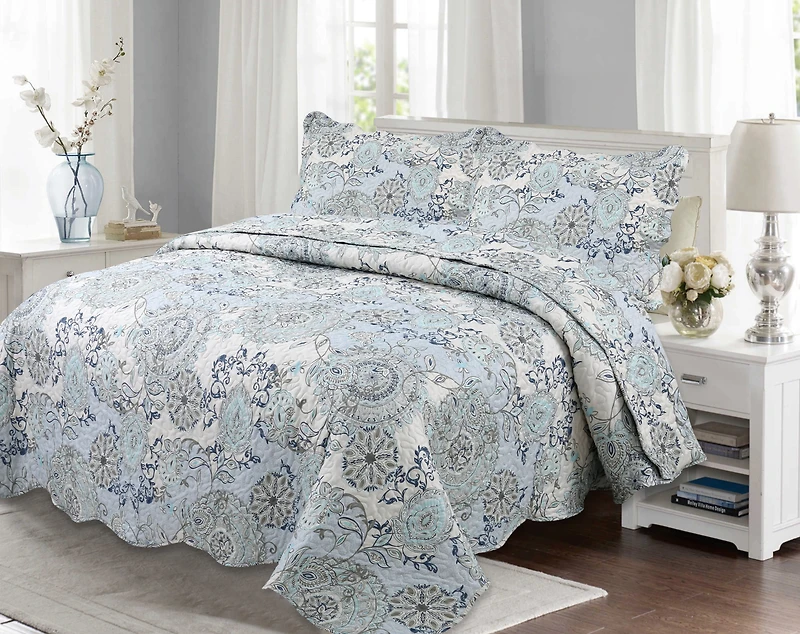 Marina Decoration Rich Printed Stitching Coverlet Bedspread Ultra Soft Summer Bedding Quilt Set with Quilted Sham