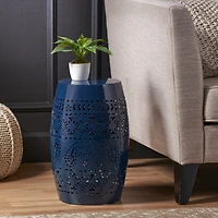 Homy Casa Lace-Cut Barrel-Shaped Metal Nightstand for Bedroom or Living Room Decor