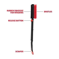 Brosse à neige pliante Oskar 22 po avec grattoir à glace et raclette, rouge & noir