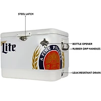 Miller Lite Glacière de 54 Qt avec ouvre-bouteille intégré, glacière de camping portable antirouille pour la plage et les aventures en plein air