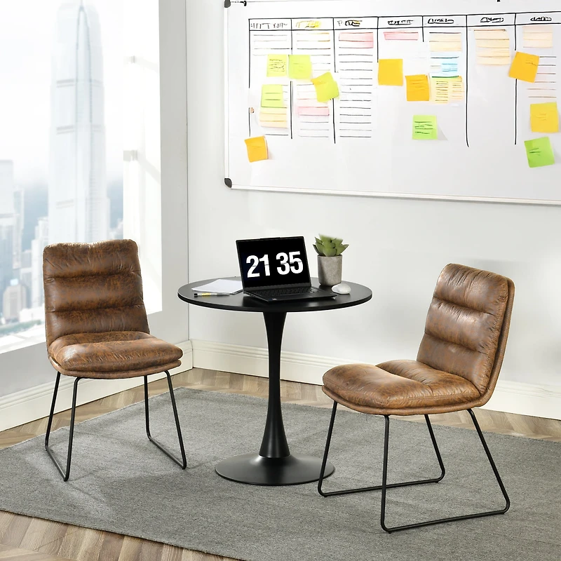 Homy Casa Lot de 2 chaises de bureau rembourrées sans accoudoirs en similicuir pour espace de travail à domicile, brun