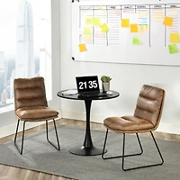 Homy Casa Lot de 2 chaises de bureau rembourrées sans accoudoirs en similicuir pour espace de travail à domicile, brun