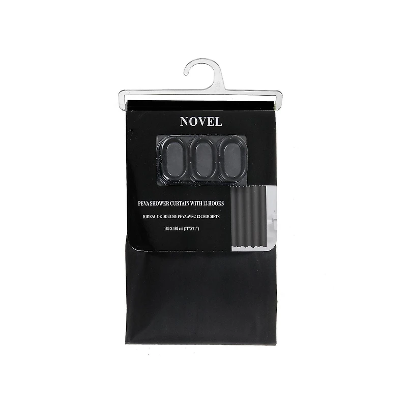 Peva Rideau De Douche Avec 12 Crochets C (71X71) (Noir)
