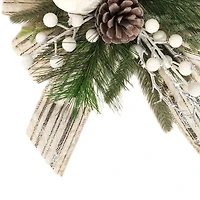 White Berries Christmas Floral Bow Decor, 13" Tall, Holiday Time, HOLIDAY TIME PL WHITE BERRY FLRL BOW