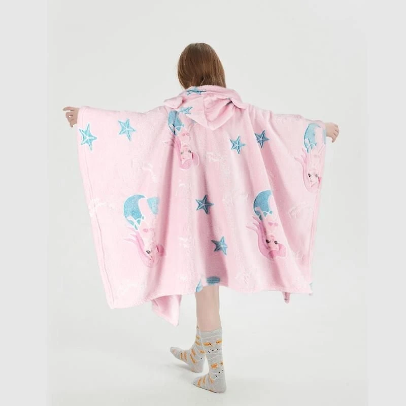 Sweat à capuche Marina Decoration phosphorescent pour enfants et filles, surdimensionné, en flanelle polaire douce et chaude, avec poche géante, 110 x 75 cm, rose sirène