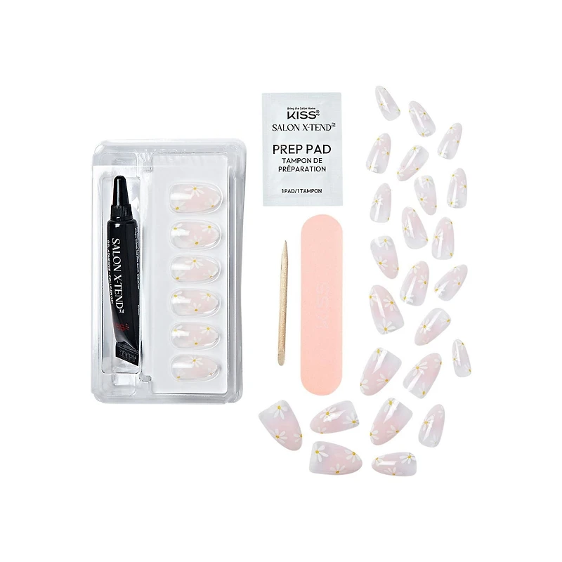 KISS Salon X-tend LED Soft Gel System Decorated Nails, Red Flags, Medium Almond, 34 count, X-tend LED Soft Gel