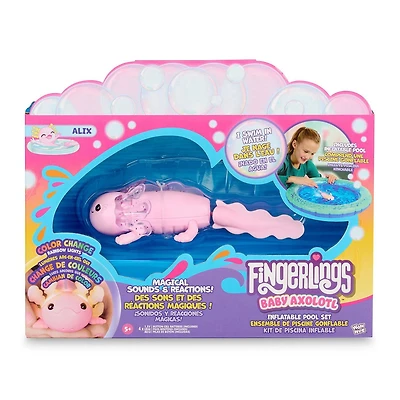 Axolotl interactif pour bébé Fingerlings avec piscine gonflable, Alix (rose) Nage et s'allume dans l'eau