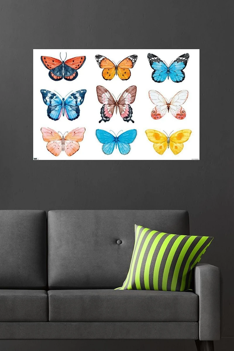 Watercolor Butterflies Wall Poster, 22.375" x 34"