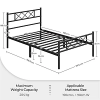 Fullfurnique Simple Metal Platform Bed Frame with Headboard and Footboard, Twin, Black