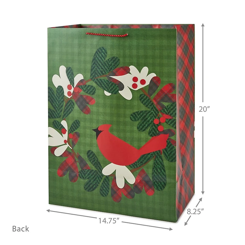 Image Arts – Sac-cadeau géant de Noël. Cardinal et couronne. 20 po.