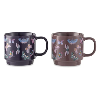 Lot de 2 tasses empilables papillon violettes Thyme & Table, 410 ml, en grès