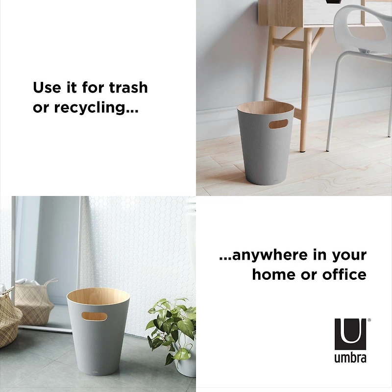 Umbra Woodrow Trash Can 2-Gallon (7.5 L) Capacity,Grey