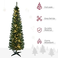 HOMCOM Sapin de Noël artificiel mince pré-illuminé de 1,8 m avec 390 pointes et 200 lumières LED blanc chaud