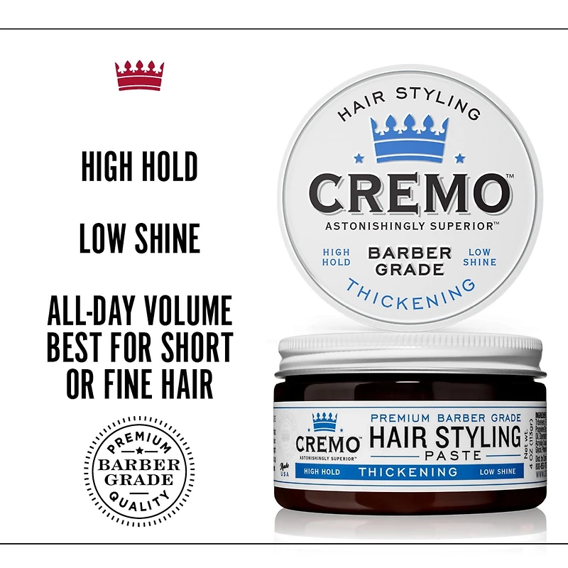 Cremo Thickening Hair Styling Pomade, High Hold, Low Shine, 113g