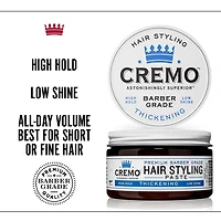 Cremo Thickening Hair Styling Pomade, High Hold, Low Shine, 113g