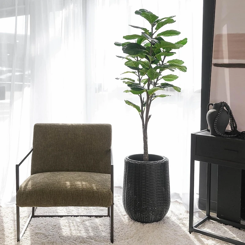 Rolland Large Rattan Planter Black, 20.5"