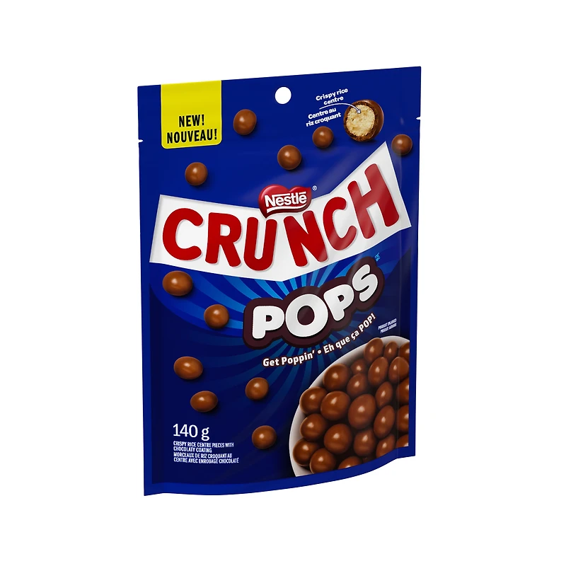 Crunch Pops, Crispy Rice Centre Enrobed In A Milk Chocolaty Coating, Bite-sized, Perfect For Sharing, Sustainably Sourced Cocoa, Natural Flavours, Rainforest Alliance Certified, 140 g
