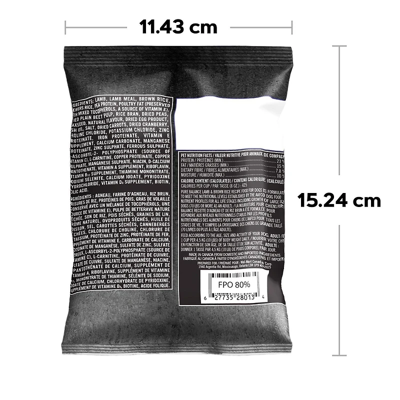 Pure Balance Lamb & Brown Rice Recipe Dry Dog Food, 100 g, 3.6 kg, 7.2 kg