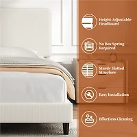 Fullfurnique Upholstered Bed Frame with Adjustable Headboard and Wooden Slat Support, Full, Beige