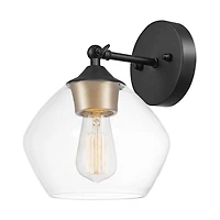 Applique murale de collection Harrow à 1 lumière en noire mat avec abat-jour en verre transparent
