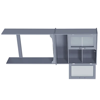 FullFurnique Meuble de Rangement Autoportant au-dessus des Toilettes avec 2 Portes en Verre Trempé et 1 Étagère Ouverte, Gris