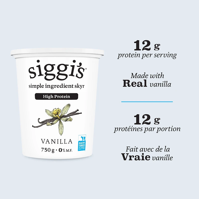 siggi’s Yogourt skyr Vanille, teneur élevée en protéines, 0 %