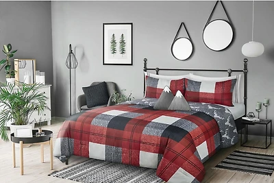 Safdie & Co. Luxury Premium Microfiber Reversible Comforter 3 Piece Set King Winter Plaid
