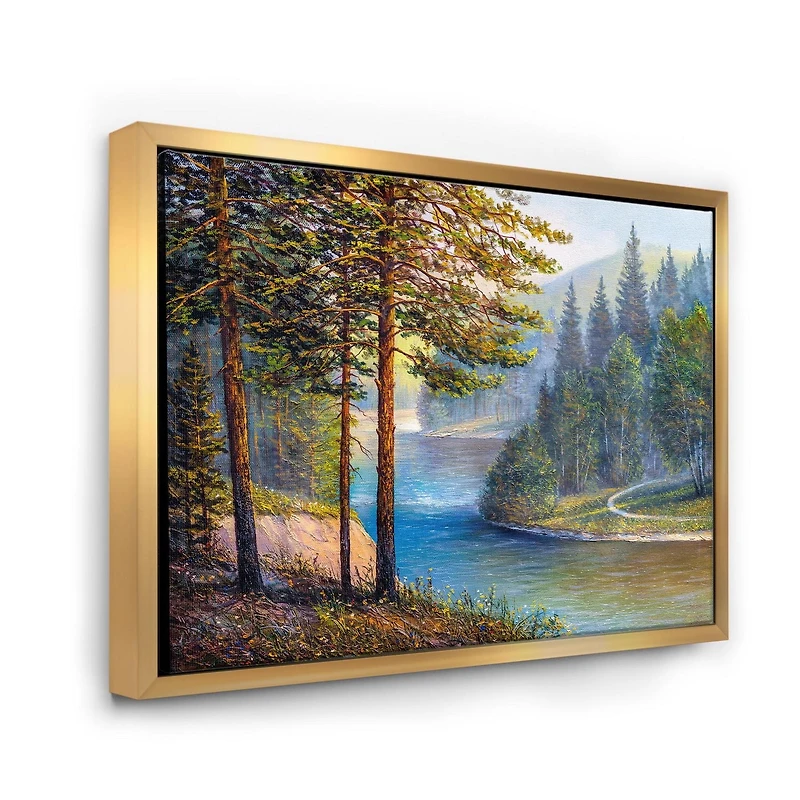 Designart Morning Sunlight Through The Pine & Fir Forest FLOAT FRAME WALL ART