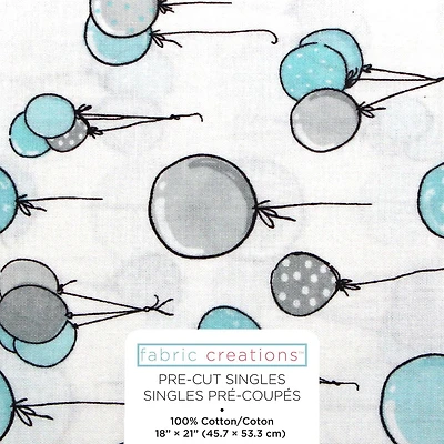 Fabric Creations White with Stringed Balloons Fat Quarter Pre-Cut Fabric - 18" x 21" / 45cm x 53cm