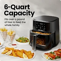 Friteuse à air Chefman TurboFry Touch 5.5L (6-Qt) Easy-View avec 4 préréglages de cuisson et bouton Hi-Fry 235°C (450°F) - Noir, Nouveau