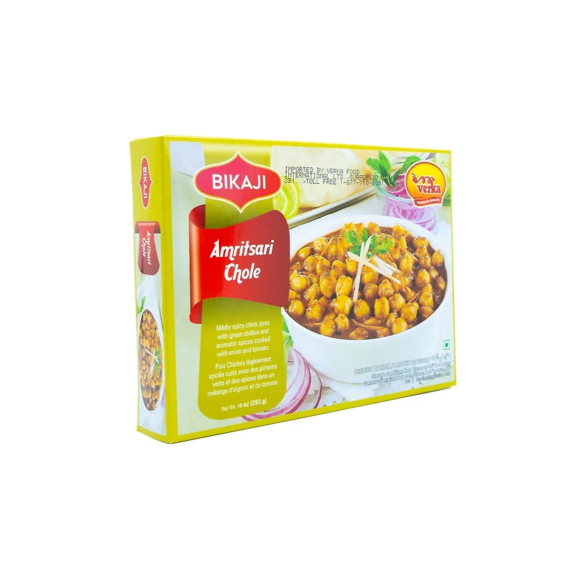 Bikaji Frozen Amritsari Chole Curry, 283g, Mildly Spicy Chickpeas with Green Chillies and Aromatic Spices Cooked with Onion and Tomatoes