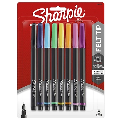 Stylos-Feutres Sharpie, Pointe fine (0,4 mm), Couleurs assorties, 8 unités Encre à séchage rapide