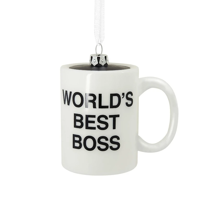 Décoration Hallmark de Noël (Tasse à café « World's Best Boss », The Office, en verre soufflé)