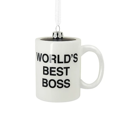 Décoration Hallmark de Noël (Tasse à café « World's Best Boss », The Office, en verre soufflé)